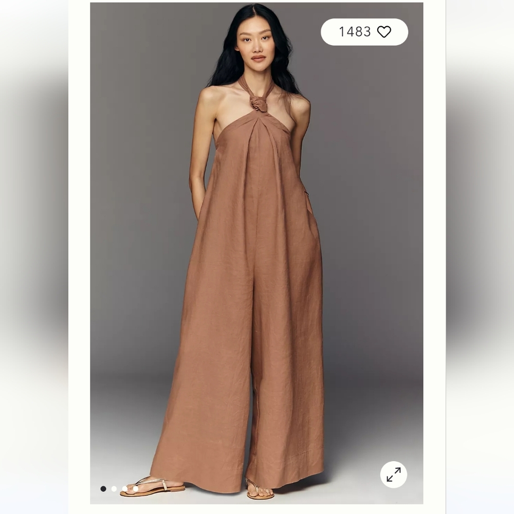 By Anthropologie 100% Linen Halter-Neck Jumpsuit